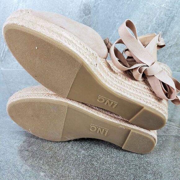 INC Shoes Womens 11 M Maisie Tan Lace-Up Espadrille Wedge Sandals Ankle Wrap Tie - Picture 9 of 13
